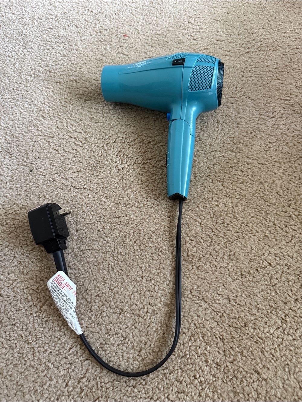 Conair Cord-Keeper 1875 Hair Dryer Teal Blue Folding Handle Retractable Cord